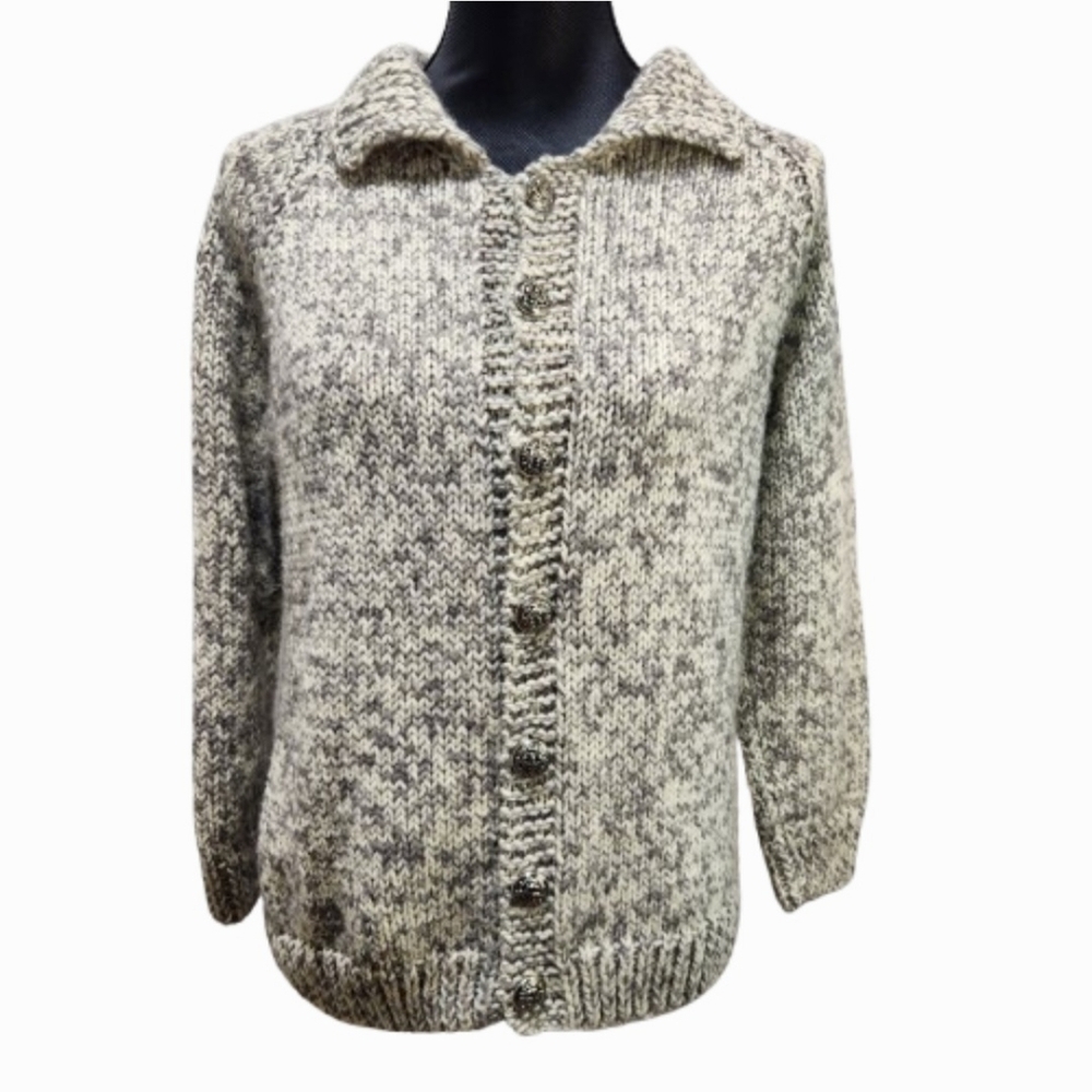 Handmade Knit Light Grey Cardigan Soft Neutral Sweater